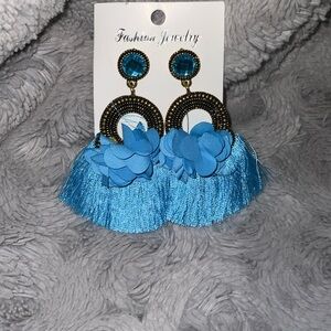 6/$20 Blue Statement Earrings with Floral Accents